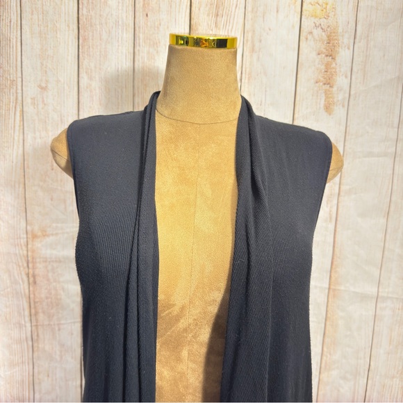 INC International Concepts Ribbed Open Front Vest Black Sleeveless Cardigan L/XL - Picture 2 of 7